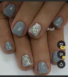 January Nail, January Nail Designs, January Nails, Short Gel Nails, Silver Nail, Cute Gel Nails, Short Acrylic Nails Designs