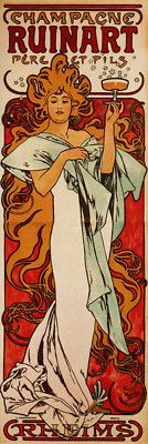 Champagne Ruinart Girl Glass French France Repro Small | eBay Mucha Poster, Alfons Maria Mucha, Vintage French Posters, Alphonse Mucha Art, Poster Advertising, Mucha Art, Alfons Mucha, Art Nouveau Poster, French Poster