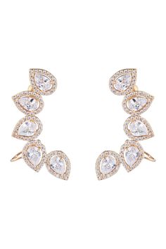 - Pear shaped CZ pave cuff earrings will embellish your ears. . Sepia CZ crystal cuff earrings. Cuff . Approx. 1.2" L . Imported   Orders cannot be shipped to Canada, Puerto Rico, APO, FPO or P.O. Boxes. Wipe with a damp cloth. Keep Away from water. Store in fabric pouch Brass, cubic zirconia Gold Ear Cuff, Ankle Chain, Ear Cuff Earings, Gold Cuffs, Cubic Zirconia Earrings, Zirconia Earrings, Crystal Drop Earrings, Crystal Drop, Cuff Earrings