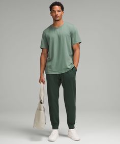 Rest And Reset. These Lightweight Joggers Have A Softly Brushed Interior That Makes Downtime Irresistible. Designed For Casual. Slim Fit Skims Glutes And Thighs, Then Tapers To Hem:intended To Sit At Ankle For 32"-34" Inseam. Hand Pockets With Hidden Phone And Coin Sleeves. Zippered Back Pocket. Waistband Drawcord Can Be Worn Inside Or Out. | Soft Jersey Jogger Regular Men’s Athletic Wear Winter, Men’s Joggers, Men Athleisure, Jogger Outfit Casual, Mens Joggers Outfit, Lightweight Joggers, Joggers Lululemon, Jogger Outfit, Joggers Men