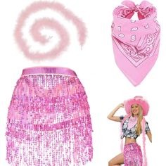 PRICES MAY VARY. Feminine Cowgirl Costumes: you will receive 3 pieces of cowgirl outfits, including 1 sequin fringe skirt, 1 light pink bandana and 1 fluffy boa in pink color; These party supplies can suffice your needs for dressing at Halloween parties or some other themed parties Notable Size Details: the size of the pink fringe skirt can be adjusted upon your actual needs, about 220 cm/ 86.6 inch in unfolding size, and the decoration part size is about 80 cm/ 31.5 inch long; The chandelle fea Feminine Cowgirl, Sequin Tassel Skirt, Pink Cowgirl Costume, Sequin Fringe Skirt, Pink Bandana, Diy Costumes Women, Hip Scarf, Tassel Skirt, Pink Costume