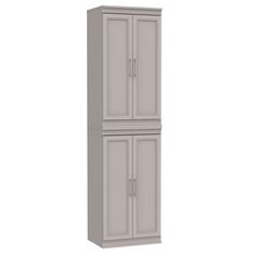 a tall white cabinet with two doors