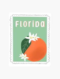 a stamp with an orange and flowers on it