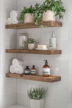 28 Shower Shelf Ideas for a Modern and Rustic Bathroom Bathroom With Wood Shelves, Shelves On Tile Wall Bathroom, Shelf In Shower Ideas, Plant Shelves Bathroom, Farmhouse Bathroom Shelf Decor Ideas, Bathroom Racks Ideas Shelves, Floating Shelf Decor Bathroom, Bathtub Shelf Ideas, Farmhouse Shelves Bathroom