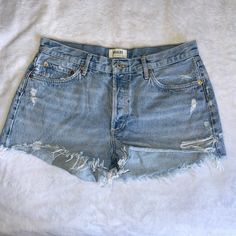 Lovely Agolde Light Wash Jean Shorts, Unfortunately Too Big. High Wasted. Agolde Shorts, Light Wash Jean Shorts, Agolde Jeans, Light Wash Jeans, Jean Shorts, Color Blue, Womens Shorts, Women Shopping, Blue