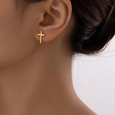 Gold Criss Earrings Nwt Never Worn Triple Piercing, Gold Cross Earrings, Cross Stud Earrings, Cross Earrings Studs, Geometric Studs, Rhinestone Choker, Bow Earrings, Cross Earrings, Gold Cross