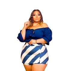 New Blue Off-Shoulder 2pc. Culottes Suit Size Xl Cotton Material Plus Size 2 Piece Outfit, Chic Fitted Blue Off-shoulder Top, Blue Fitted Chic Off-shoulder Top, Stylish Midi Skirt, Cropped Plus Size, Striped Print Dresses, Plus Size Two Piece, Ruffle Crop Top, Off Shoulder Crop Top