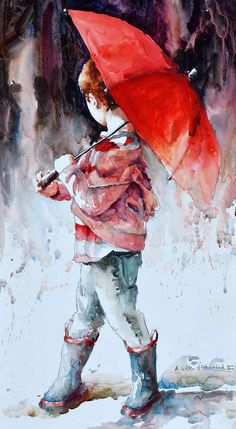 Landscape Art Drawing, Drawing Easy Ideas, Umbrella Painting, Watercolor Paintings Easy, Painting People, 수채화 그림