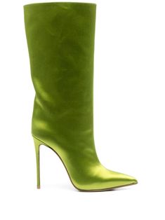 green satin/goatskin pointed toe high heel mid-calf length Schutz Boots, Farfetch Shoes, Uzun Boy, Pink Nike Shoes, Pointed Boots, Girl Boots, Food Babe, Pink Nike, Stiletto Boots