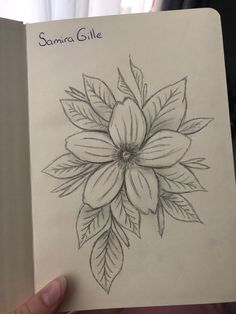 a drawing of a flower with leaves on it