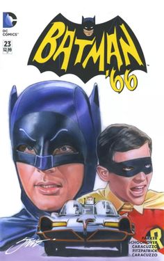 the cover to batman 60, featuring two men in bat - man costumes and a car