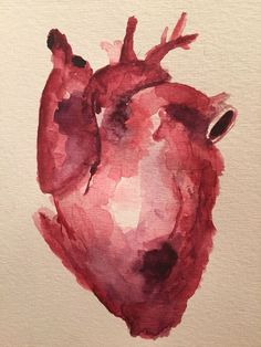 a watercolor painting of a red heart