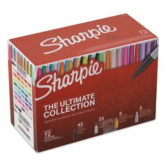 the ultimate collection of sharpie crayons is on display in a red box