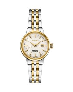 Find SEIKO Presage Watch, 30mm on Editorialist. Seiko Watch Presage Watch, 30mm.Color:Cream/Two-Tone.Watches. Womens Seiko Watches, Seiko Vintage Watch Woman, Seiko Spb317, Grand Seiko Sbgw231, Seiko Presage, Seiko Watch, Seiko Military Watch, Seiko Watches, Watch Design