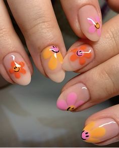 Nail Designs With Cherries, M&m Nails, French Manicure Long Nails, Colourful Nail Art, Fun Summer Nails, Funky Nails