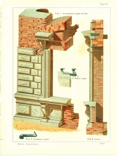 an old architectural drawing shows the details of brick and mortar work on a building's exterior