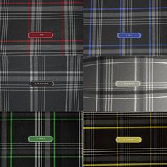 four different plaid fabric patterns, each in various colors and sizes with the same pattern on them