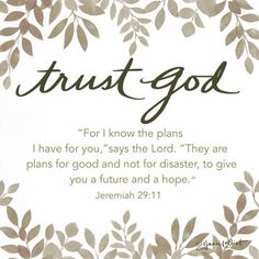 a card with the words trust god on it and leaves around it in brown colors