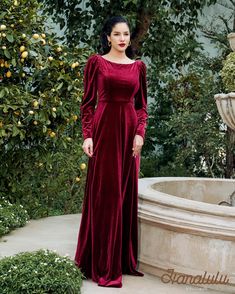 Velvet Wedding Guest-velvet Formal Dress-velvet Gown-velvet Long Sleeves Floor Length Boat Neck - Etsy Elegant Floor-length Velvet Dress, Velvet Floor-length Dress With Fitted Bodice, Fitted Floor-length Velvet Dress, Red Velvet Floor-length Dress For Formal Occasions, Fish Cut Gown, Red Floor-length Velvet Dress, Velvet Formal Dress, Long Dress Design, Velvet Gown