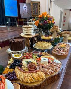 a buffet table filled with different types of food