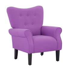 a purple chair sitting on top of a white floor