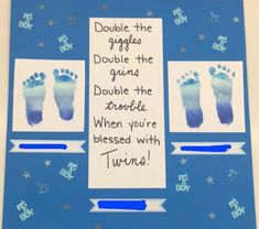 a handmade card with two baby footprints and the words, double the grooies