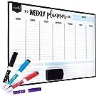 a dry eraser with pens and markers on it next to a clipboard that says weekly planner