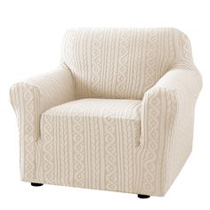 a white chair with a pattern on it