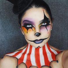 This carnival makeup is pretty freaky. Make Up Diy, Circus Makeup, Halloween Makeup Clown, Fantasy Make-up, Halloween Circus, Joker Makeup, Carnival Makeup