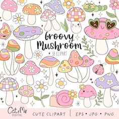 an adult coloring book with lots of mushrooms and flowers on the cover, in pastel colors