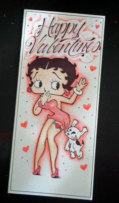 a valentine card with an image of a woman holding a dog and the words happy valentines on it