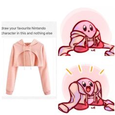 a pink sweater with an image of a cartoon character on the front and back, along with text that reads draw your favorite nintendo character in this and nothing else