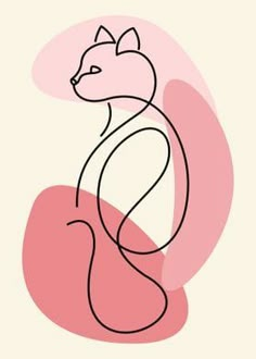 a line drawing of a cat on a pink background