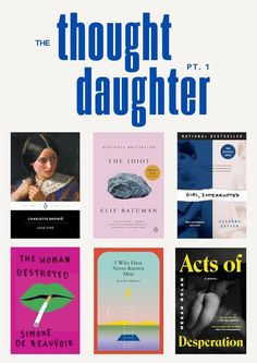 the book cover for the thought daughter, which features six books in different colors and sizes