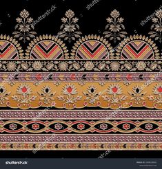 an intricately designed wallpaper with gold and red accents on black background stock photo