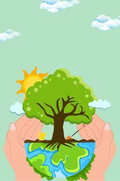 two hands holding a green tree and the earth