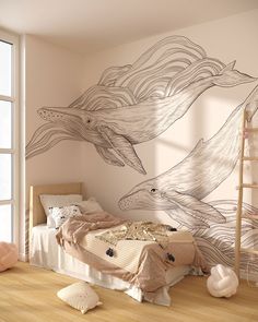 Cute illustrated whales wall mural Bedroom Murals, Inspire Me Home Decor, Cozy Room, Dream House Decor, Dream Home Design, Bedroom Wall, Wall Mural, Bedroom Inspirations