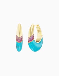 The new three-row ombre oval earring adds more sparkle to an EPW classic.      Please see materials for details Ombre Jewelry, Ombre Rings, Earth Elements, Green Ombre, Oval Earring, Ombre Effect, Micro Pave, Pink Sapphire, Ring Bracelet