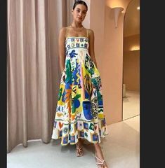 Trendy Fashion NEW LOVELY Woman's Elegant Print Colourful Long Dress, Fashion Women's Dresses Dorothy Dandridge, Sundress Dress, Elegante Casual, Strapless Maxi, Printed Long Dresses, Sling Dress, Suspender Dress, Daily Dress, Women Long Dresses