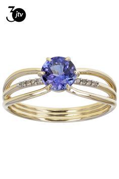 0.77ct Round Blue Tanzanite And 0.03ctw Round White Diamond 10k Yellow Gold Ring. Measures Approximately 0.54"L x 0.23"W. Blue Tanzanite, Yellow Gold Ring, 10k Gold, Yellow Gold Rings, White Diamond, Gold Ring, Gold Rings, Yellow Gold, Ring