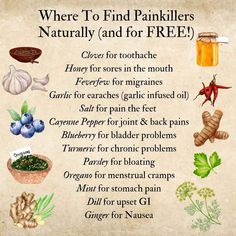 a poster with the words where to find painkills naturally and for free