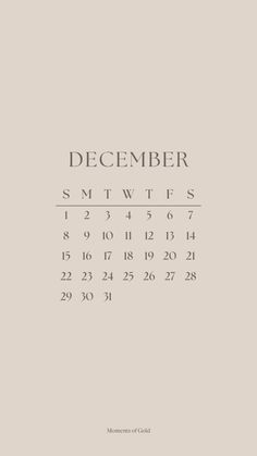 the december calendar is shown on a beige background