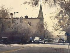 watercolor painting of an urban street scene