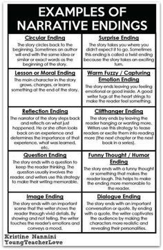 examples of narrative endings in an english language text is shown on the table