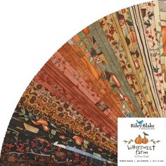 an assortment of fabric samples in different colors and sizes, including oranges, browns,