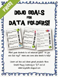 a poster with the words dojo goals for data folders in front of it