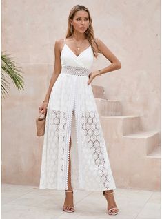 JJ's House No Lace Maxi V-Neck Spring Summer Jumpsuit/Pantsuit Yes White S Height:5.7ft(174cm) Bust:33.5in(85cm) Waist:26in(66cm) Hips:36in(91cm) Beach Garden / Outdoor Dress. #JJ's House #No #Lace #Maxi #VNeck #Spring #Summer #JumpsuitPantsuit #Yes #White #S #Beach #GardenOutdoor #Dress Vacation Jumpsuit, Lace Maxi Dresses, White Beach Dress, Outdoor Dress, Beach White Dress, Simple White Dress, Summer Jumpsuit, Spring Outfits Dresses, Beach Garden