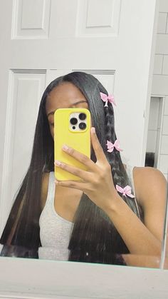 coquette,bows,bow hair, bow with braid, Hair In A Bow Tutorial, Bow Quick Weave, Mini Bow Clip Hairstyle, Two Braids With Bows At The End, 2 Bow Hairstyle, Hairstyles For Photo Day At School, Half Up Half Down Bow Black Women, Tiny Bows In Hair, Straight Hairstyles With Bow