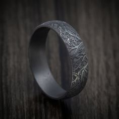 Blackened Tantalum Men's Ring with Tree Design Pattern Rings And Bands, Textured Wedding Band, Engagement Ring For Him, Fantasy Ring, Unique Mens Rings, Cute Engagement Rings, Custom Ring Designs, Industrial Metal, Men's Jewelry Rings