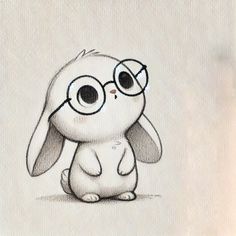 a drawing of a bunny wearing glasses